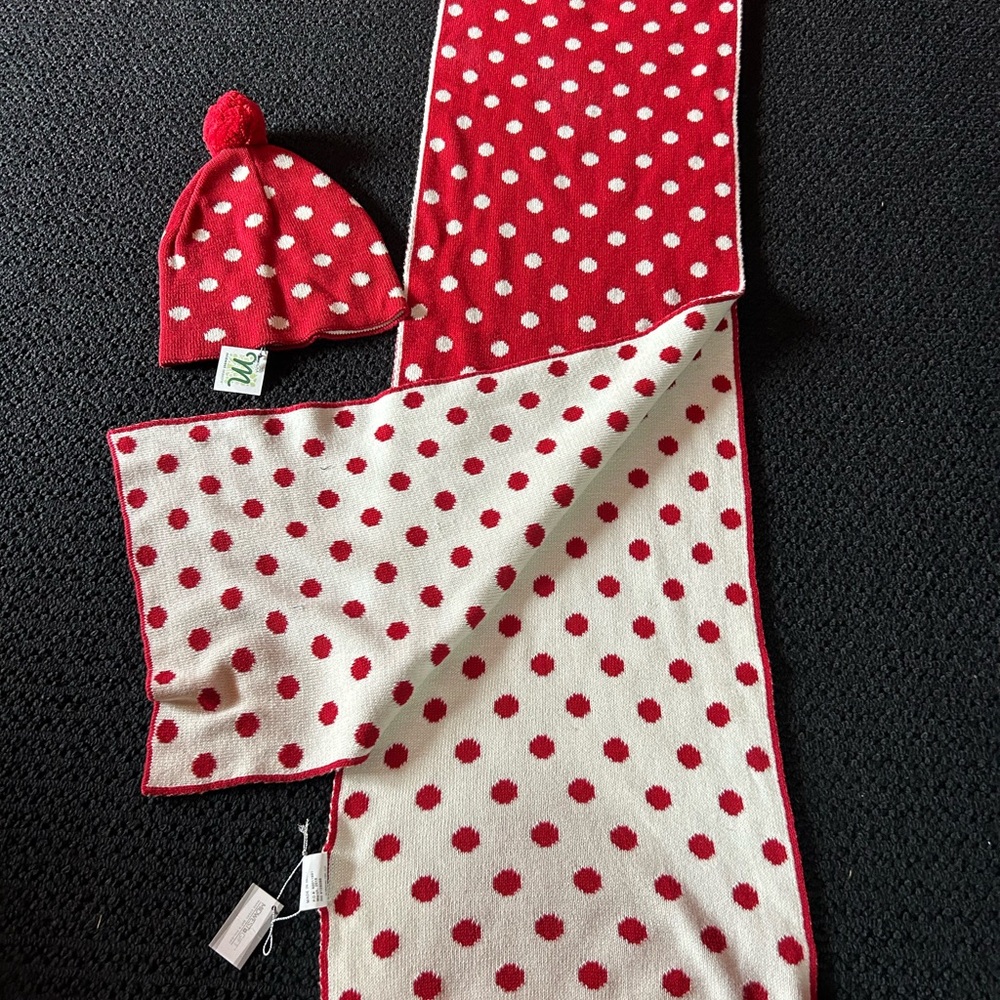 Polka Dot Pom Hat with Matching Scarf